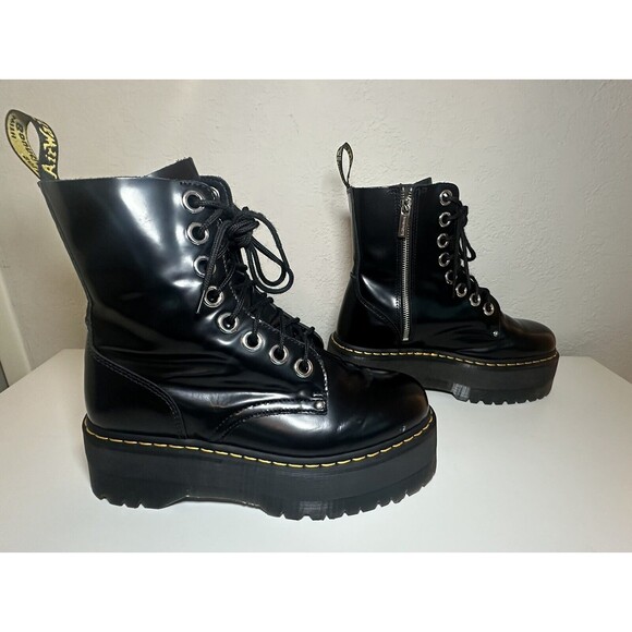 DR. MARTENS Jadon Max Black Buttero Leather Platform Ankle Boots Women's 10 - Picture 3 of 14